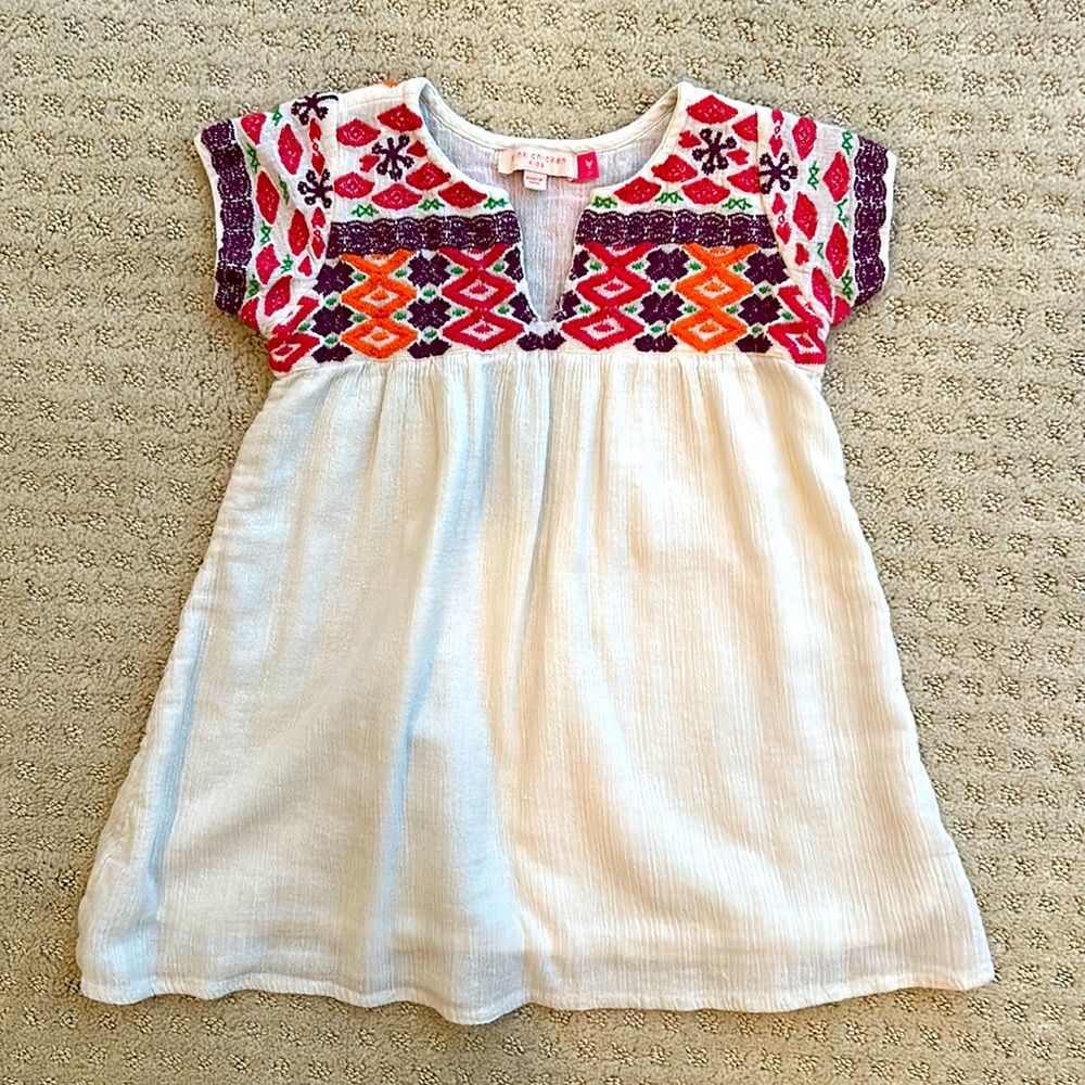 Pink Chicken White Embroidered Boho Peasant Dress Girls Size 2T Mexican Inspired